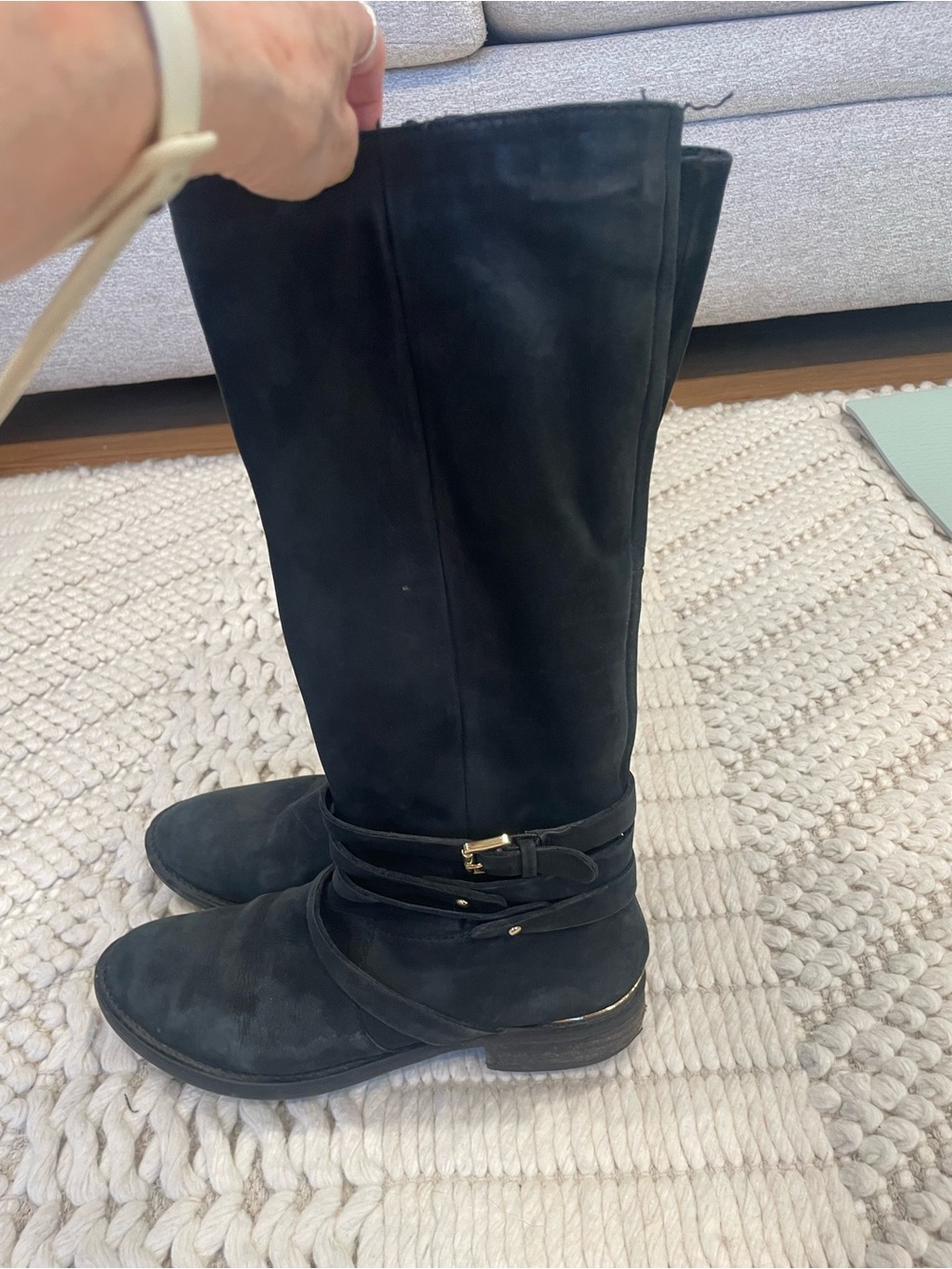 Steve Madden Albany Black Nubuck Suede Boots with Wrap Strap